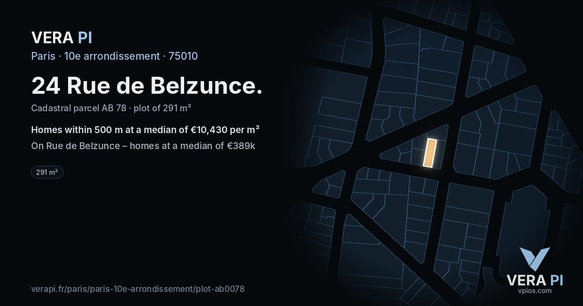 24 Rue de Belzunce, 10e arrondissement at night – the plot lit, the parcels around coloured by the prices near them