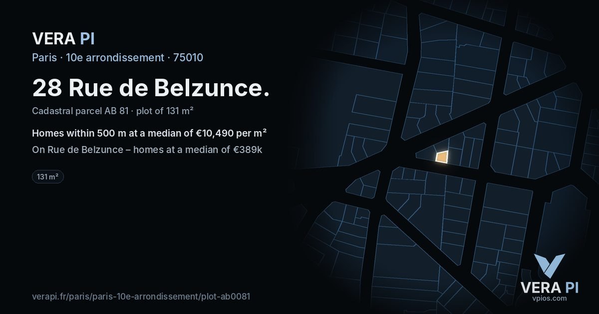 28 Rue de Belzunce, 10e arrondissement at night – the plot lit, the parcels around coloured by the prices near them