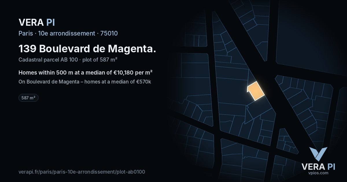 139 Boulevard de Magenta, 10e arrondissement at night – the plot lit, the parcels around coloured by the prices near them