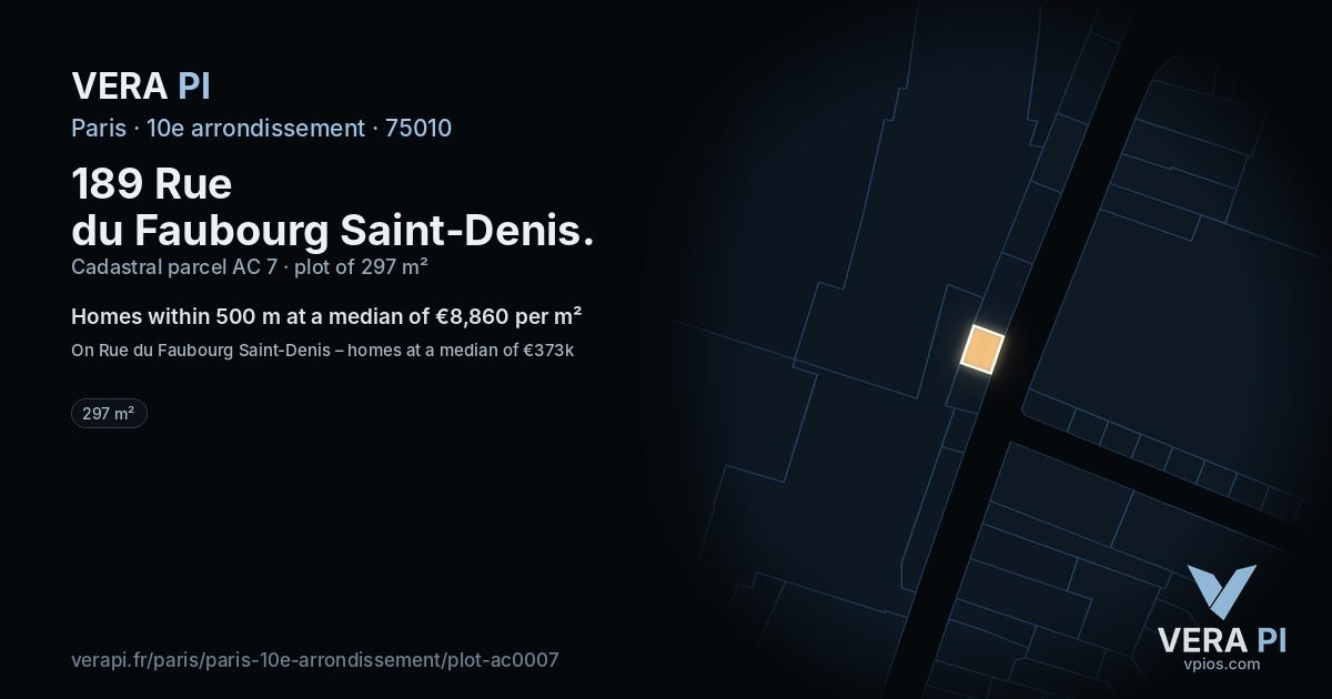 189 Rue du Faubourg Saint-Denis, 10e arrondissement at night – the plot lit, the parcels around coloured by the prices near them