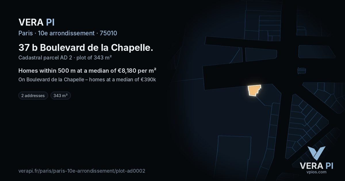 37 b Boulevard de la Chapelle, 10e arrondissement at night – the plot lit, the parcels around coloured by the prices near them