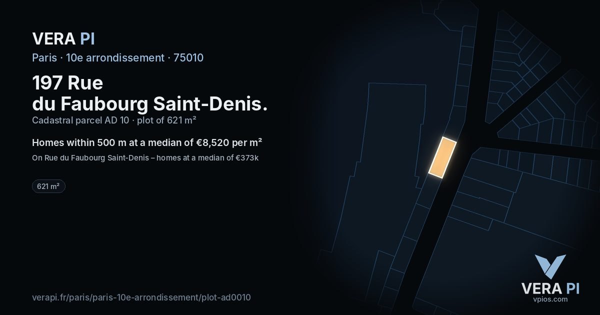 197 Rue du Faubourg Saint-Denis, 10e arrondissement at night – the plot lit, the parcels around coloured by the prices near them