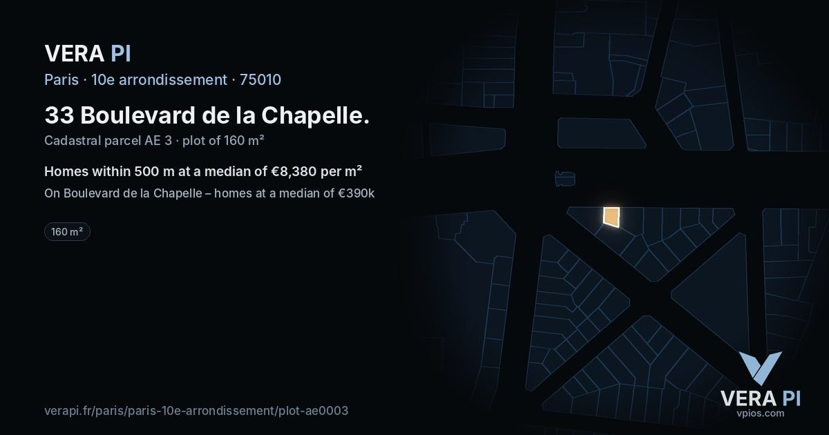 33 Boulevard de la Chapelle, 10e arrondissement at night – the plot lit, the parcels around coloured by the prices near them