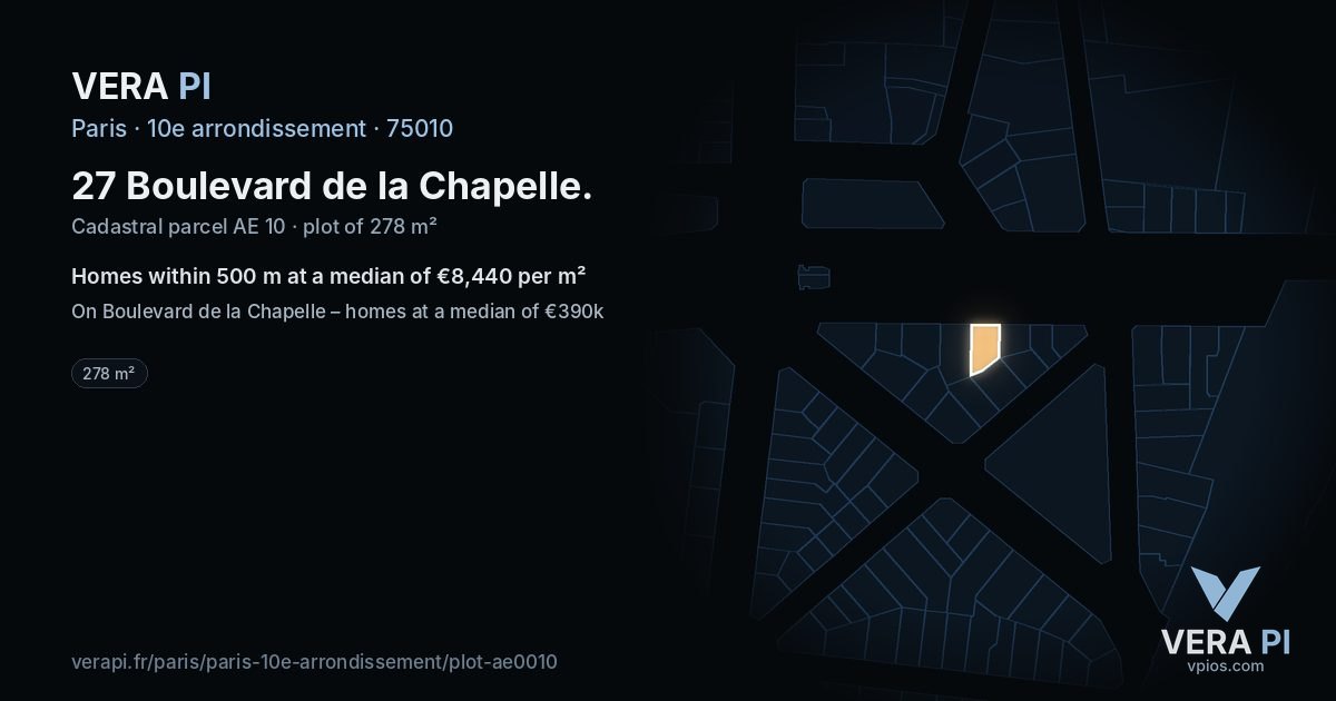 27 Boulevard de la Chapelle, 10e arrondissement at night – the plot lit, the parcels around coloured by the prices near them