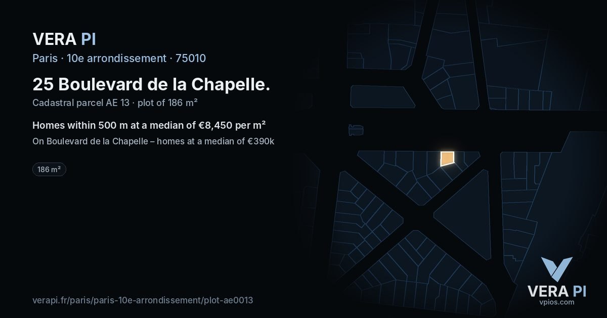 25 Boulevard de la Chapelle, 10e arrondissement at night – the plot lit, the parcels around coloured by the prices near them