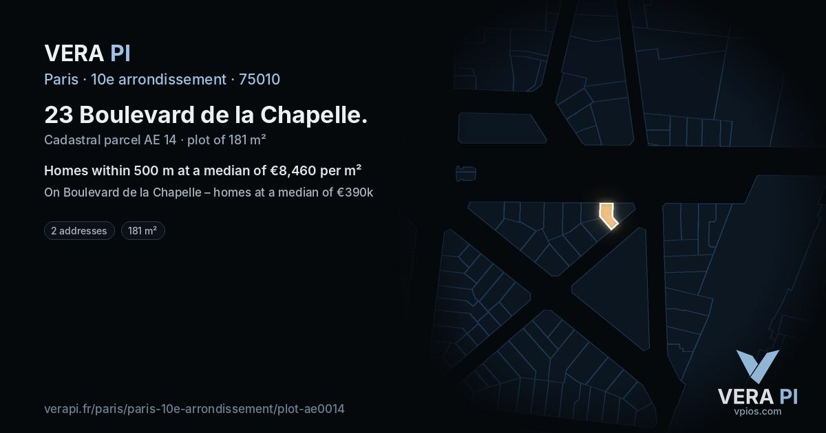 23 Boulevard de la Chapelle, 10e arrondissement at night – the plot lit, the parcels around coloured by the prices near them