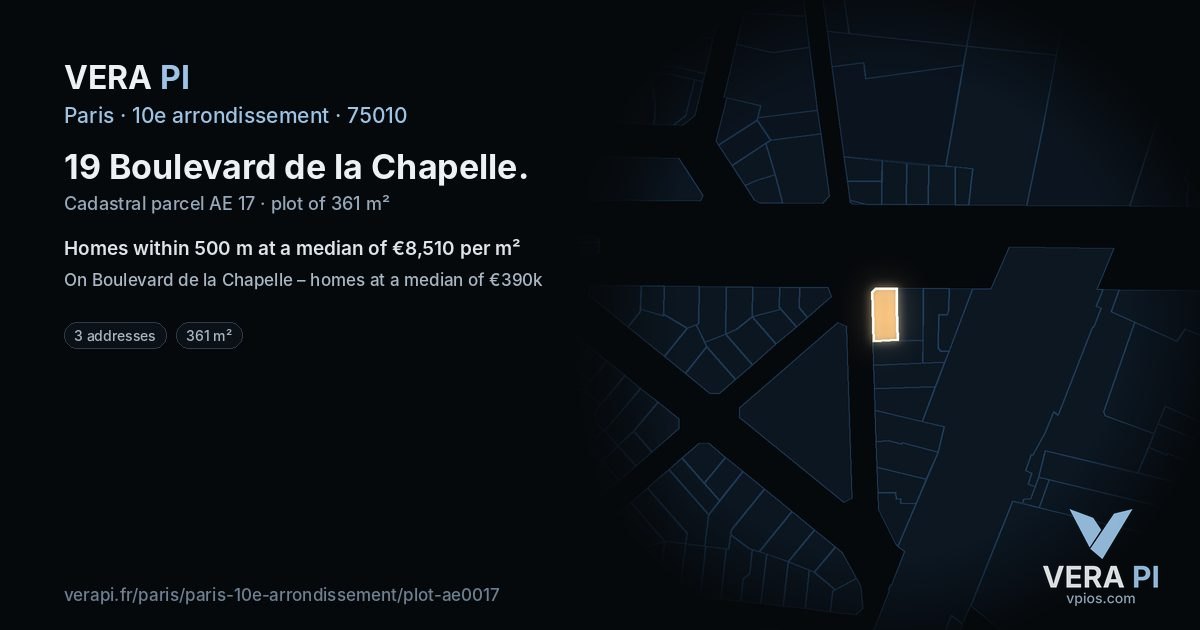 19 Boulevard de la Chapelle, 10e arrondissement at night – the plot lit, the parcels around coloured by the prices near them