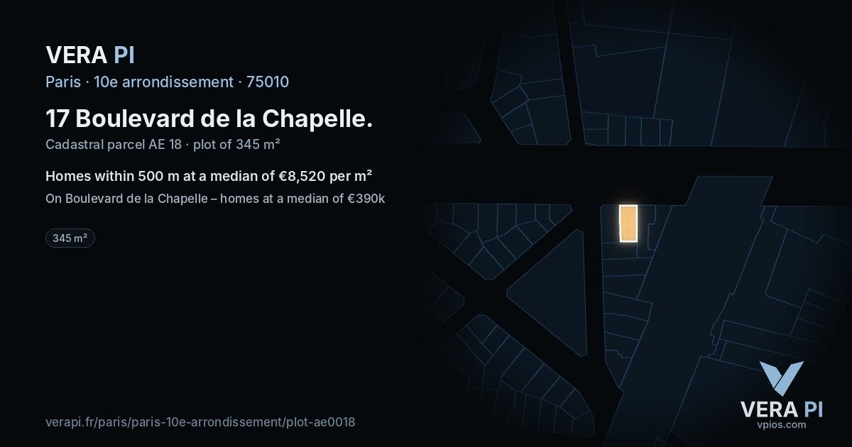 17 Boulevard de la Chapelle, 10e arrondissement at night – the plot lit, the parcels around coloured by the prices near them