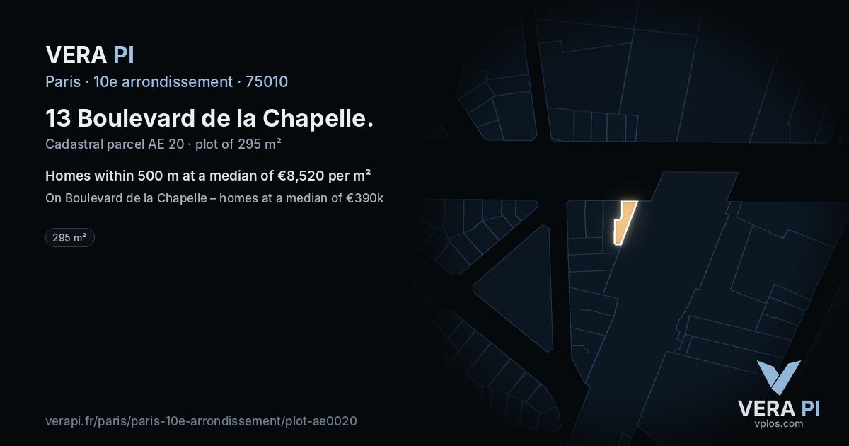 13 Boulevard de la Chapelle, 10e arrondissement at night – the plot lit, the parcels around coloured by the prices near them