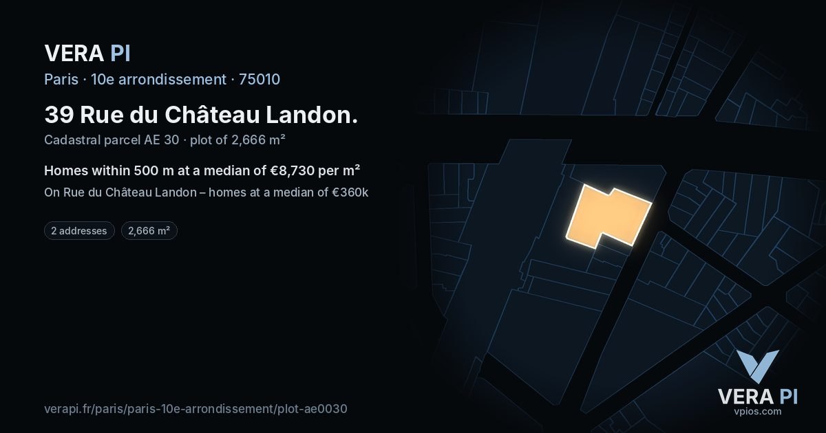 39 Rue du Château Landon, 10e arrondissement at night – the plot lit, the parcels around coloured by the prices near them