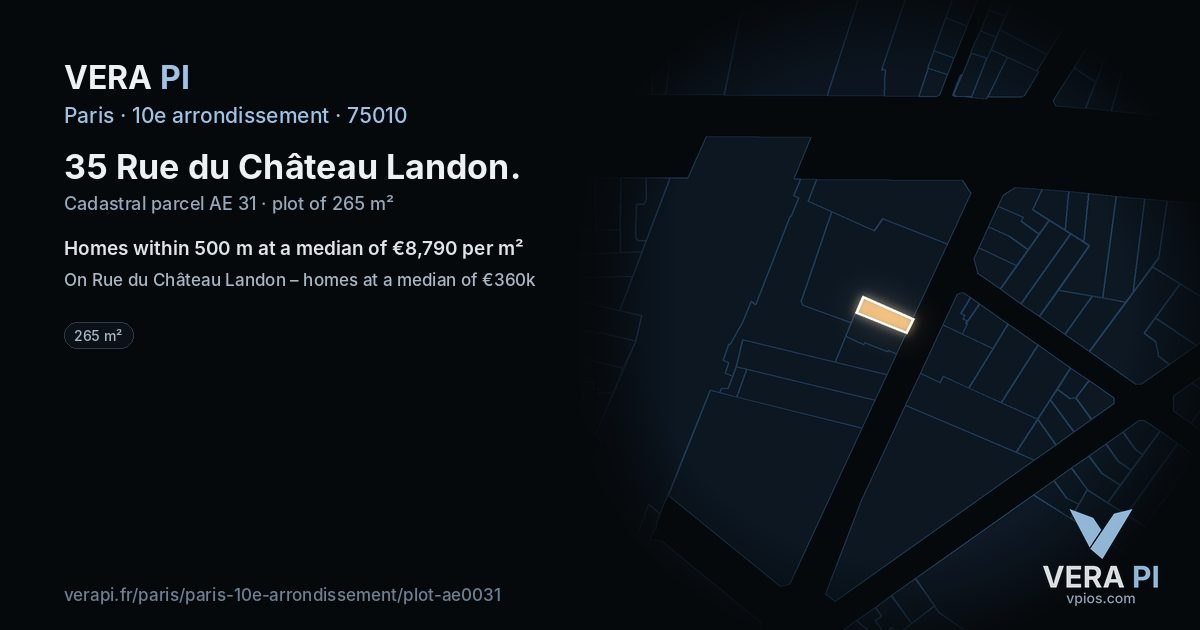 35 Rue du Château Landon, 10e arrondissement at night – the plot lit, the parcels around coloured by the prices near them