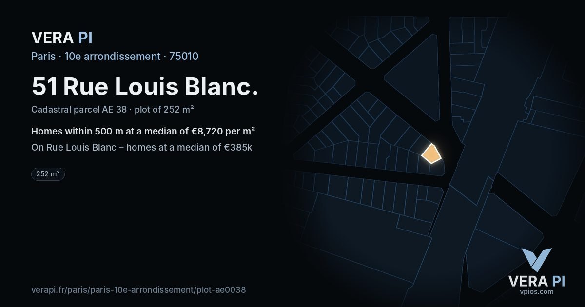 51 Rue Louis Blanc, 10e arrondissement at night – the plot lit, the parcels around coloured by the prices near them