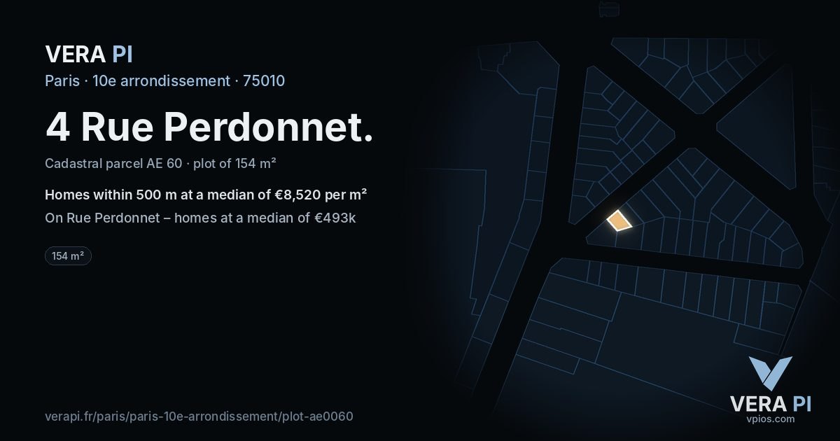 4 Rue Perdonnet, 10e arrondissement at night – the plot lit, the parcels around coloured by the prices near them