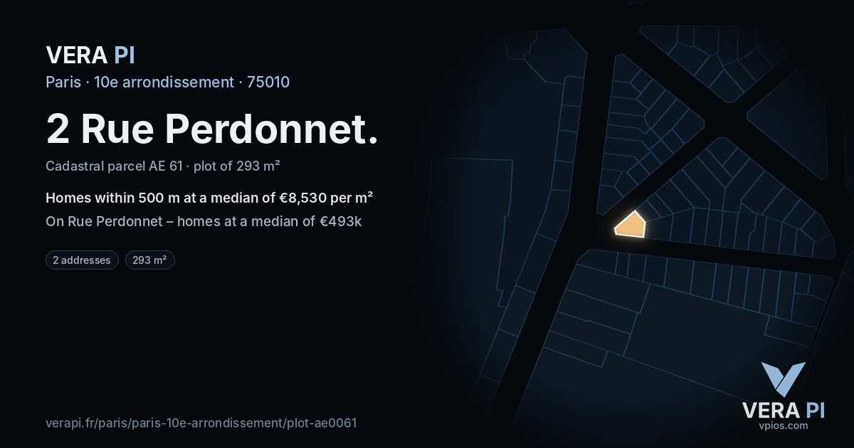 2 Rue Perdonnet, 10e arrondissement at night – the plot lit, the parcels around coloured by the prices near them