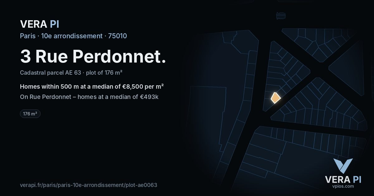3 Rue Perdonnet, 10e arrondissement at night – the plot lit, the parcels around coloured by the prices near them