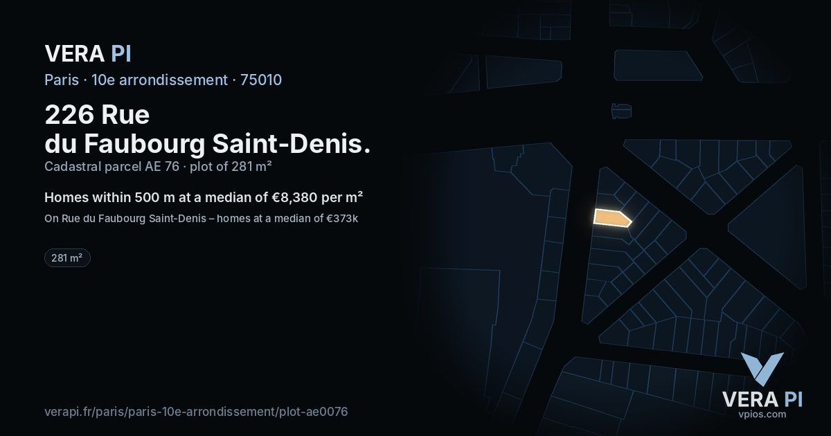 226 Rue du Faubourg Saint-Denis, 10e arrondissement at night – the plot lit, the parcels around coloured by the prices near them