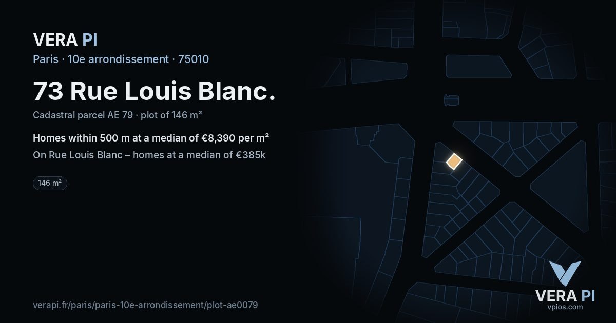 73 Rue Louis Blanc, 10e arrondissement at night – the plot lit, the parcels around coloured by the prices near them