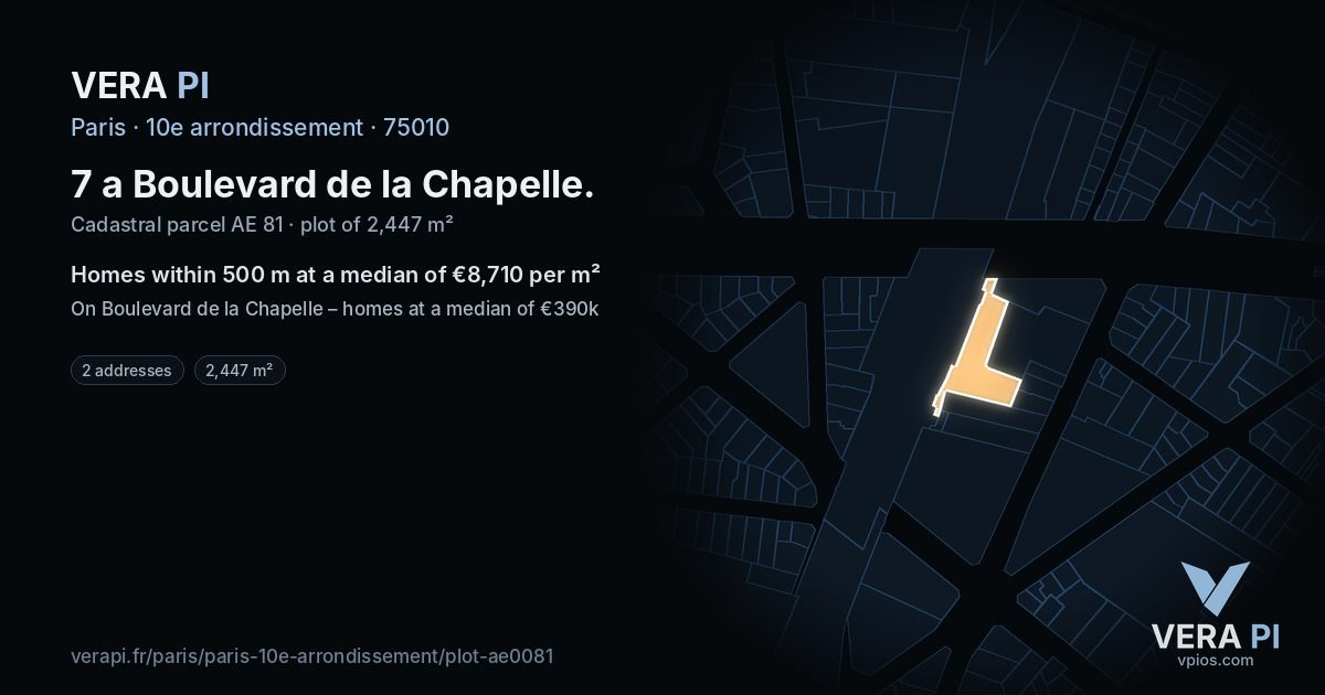 7 a Boulevard de la Chapelle, 10e arrondissement at night – the plot lit, the parcels around coloured by the prices near them