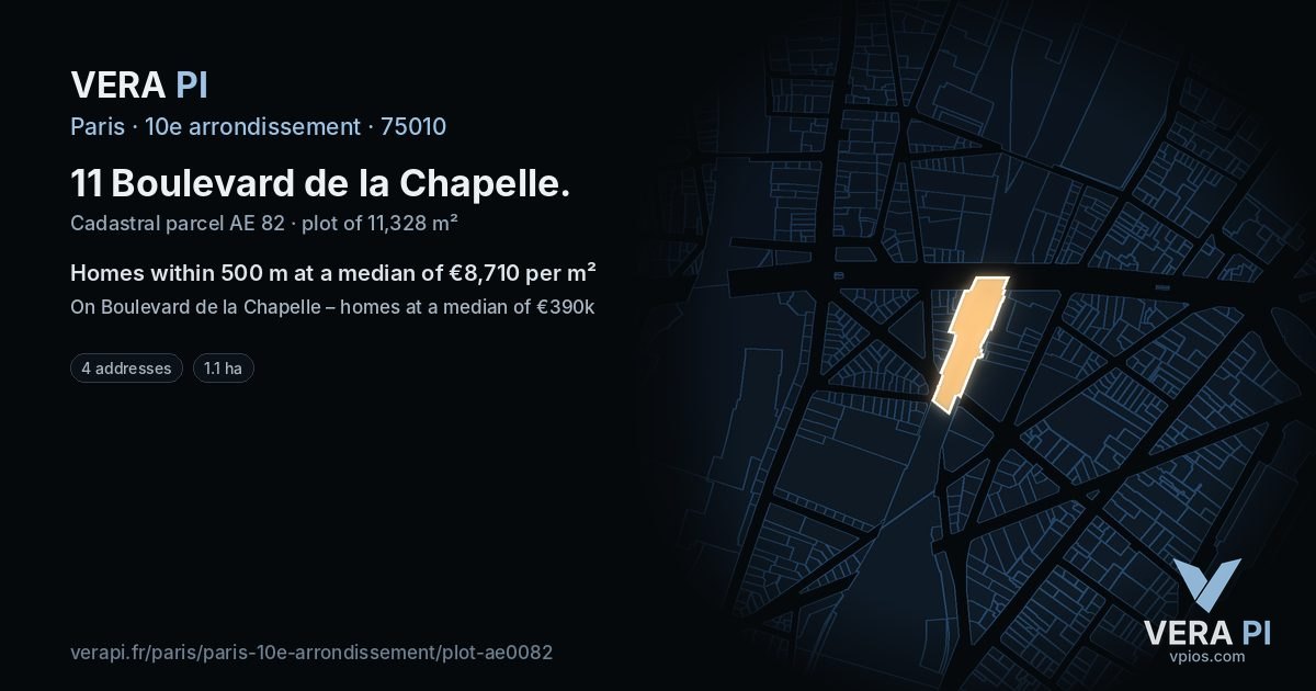 11 Boulevard de la Chapelle, 10e arrondissement at night – the plot lit, the parcels around coloured by the prices near them
