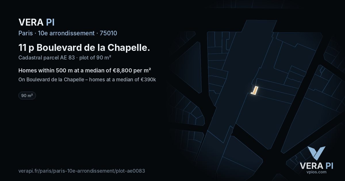 11 p Boulevard de la Chapelle, 10e arrondissement at night – the plot lit, the parcels around coloured by the prices near them