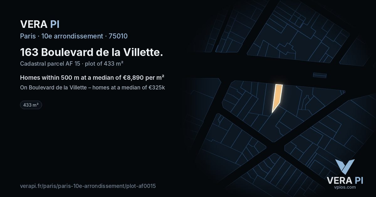 163 Boulevard de la Villette, 10e arrondissement at night – the plot lit, the parcels around coloured by the prices near them