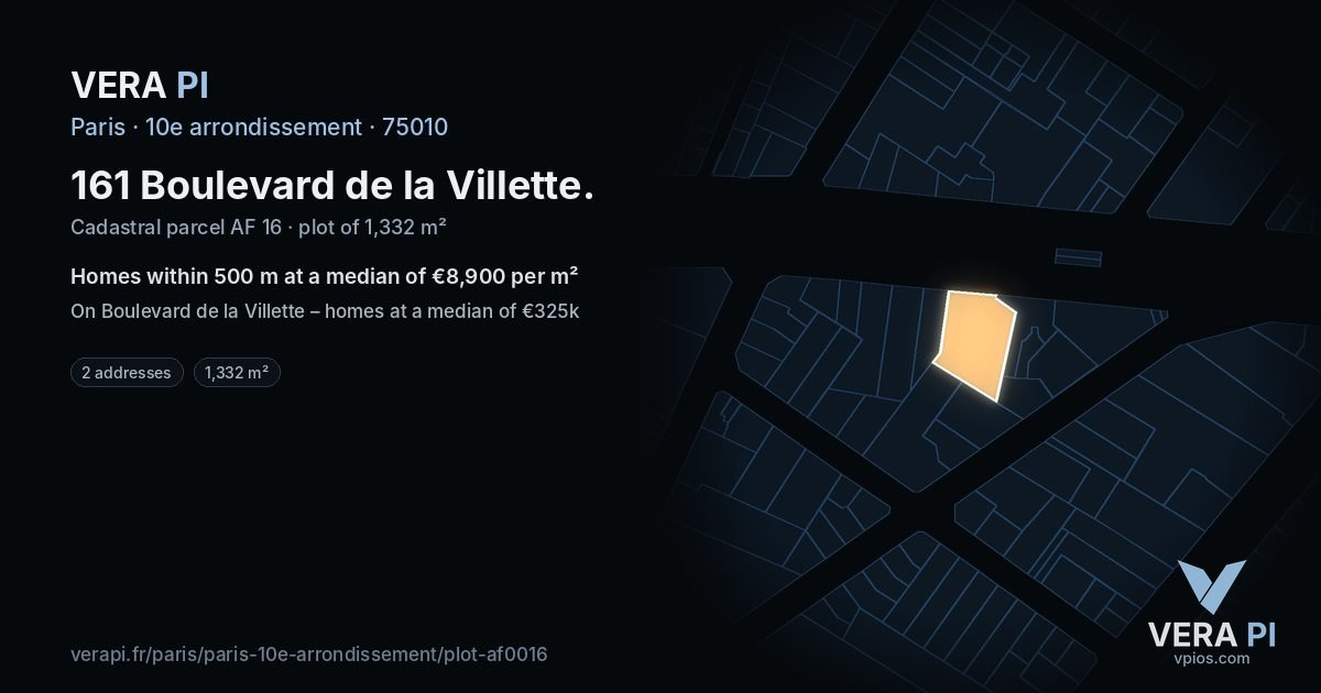 161 Boulevard de la Villette, 10e arrondissement at night – the plot lit, the parcels around coloured by the prices near them