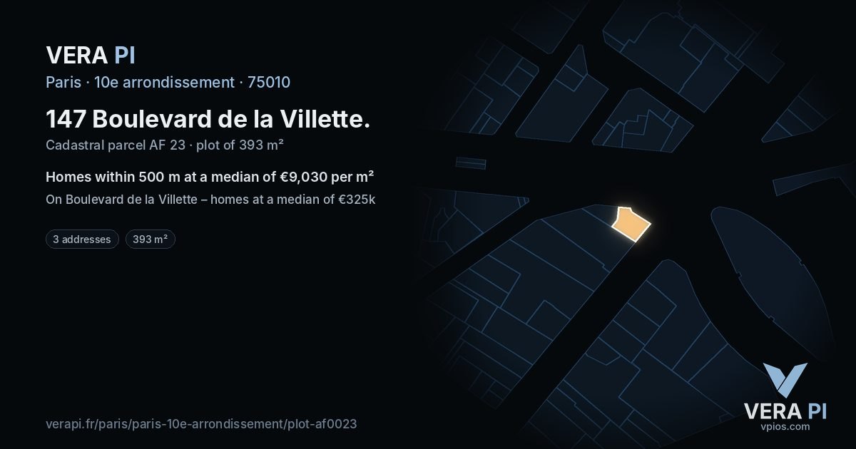 147 Boulevard de la Villette, 10e arrondissement at night – the plot lit, the parcels around coloured by the prices near them
