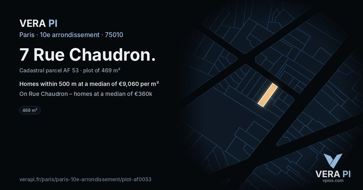 7 Rue Chaudron, 10e arrondissement at night – the plot lit, the parcels around coloured by the prices near them