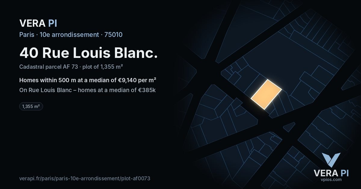 40 Rue Louis Blanc, 10e arrondissement at night – the plot lit, the parcels around coloured by the prices near them