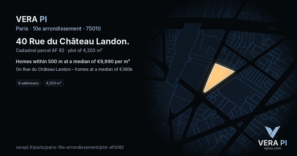 40 Rue du Château Landon, 10e arrondissement at night – the plot lit, the parcels around coloured by the prices near them