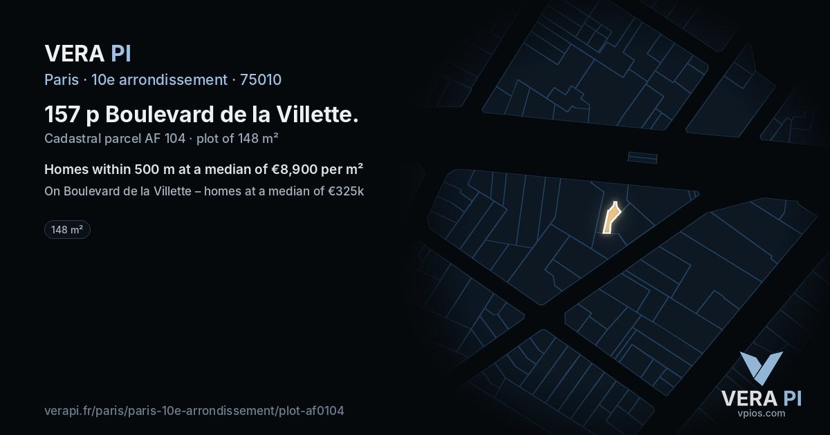 157 p Boulevard de la Villette, 10e arrondissement at night – the plot lit, the parcels around coloured by the prices near them
