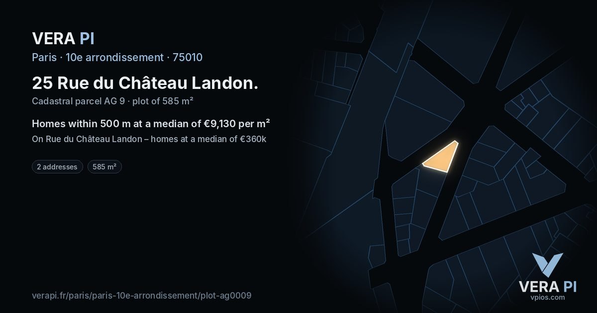 25 Rue du Château Landon, 10e arrondissement at night – the plot lit, the parcels around coloured by the prices near them