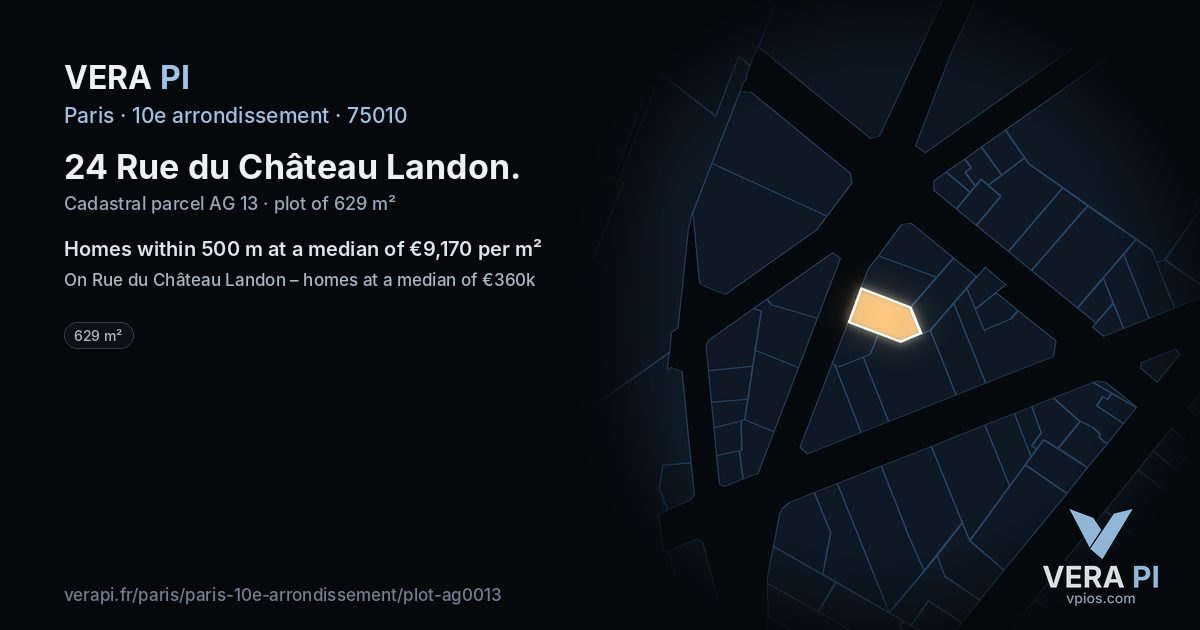 24 Rue du Château Landon, 10e arrondissement at night – the plot lit, the parcels around coloured by the prices near them