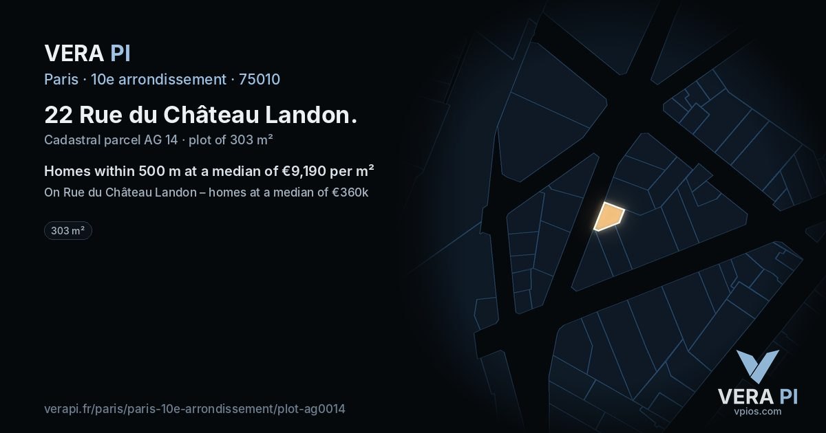 22 Rue du Château Landon, 10e arrondissement at night – the plot lit, the parcels around coloured by the prices near them