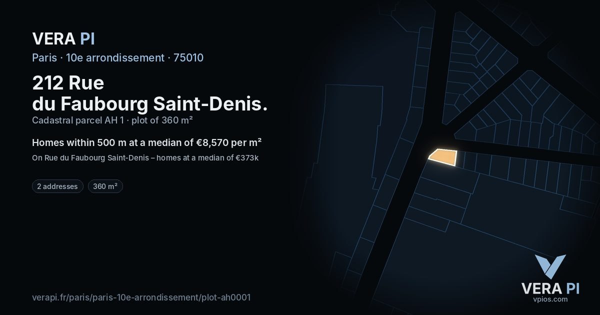 212 Rue du Faubourg Saint-Denis, 10e arrondissement at night – the plot lit, the parcels around coloured by the prices near them