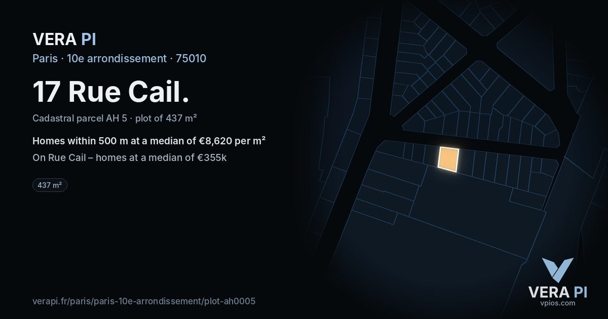 17 Rue Cail, 10e arrondissement at night – the plot lit, the parcels around coloured by the prices near them