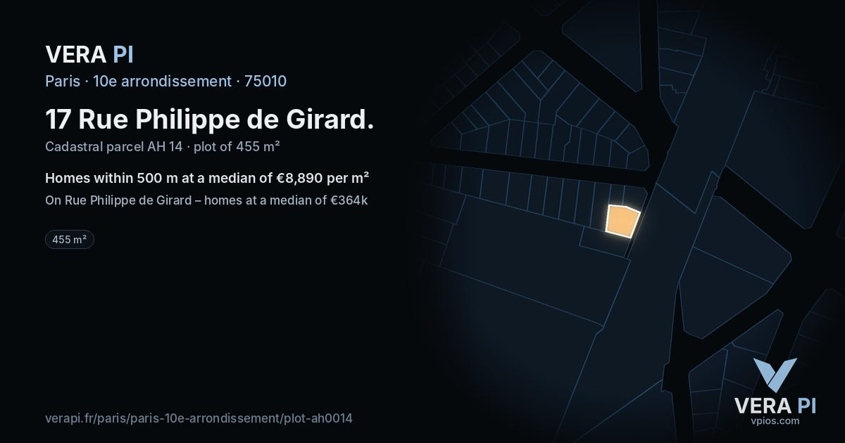 17 Rue Philippe de Girard, 10e arrondissement at night – the plot lit, the parcels around coloured by the prices near them