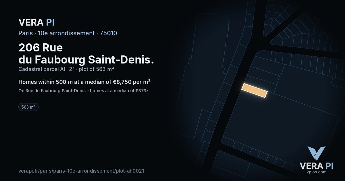 206 Rue du Faubourg Saint-Denis, 10e arrondissement at night – the plot lit, the parcels around coloured by the prices near them