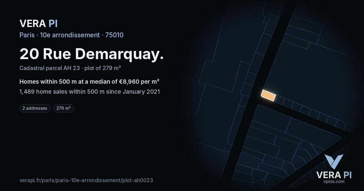 20 Rue Demarquay, 10e arrondissement at night – the plot lit, the parcels around coloured by the prices near them