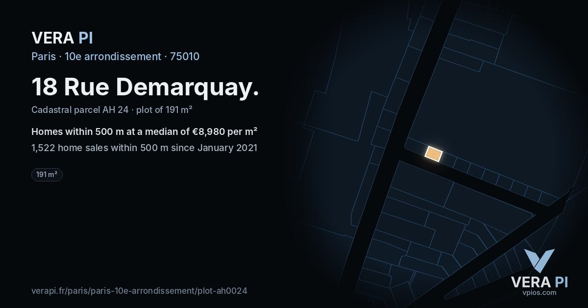 18 Rue Demarquay, 10e arrondissement at night – the plot lit, the parcels around coloured by the prices near them