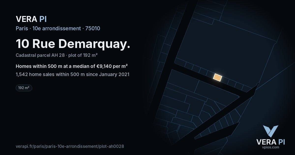 10 Rue Demarquay, 10e arrondissement at night – the plot lit, the parcels around coloured by the prices near them