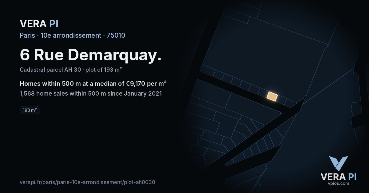6 Rue Demarquay, 10e arrondissement at night – the plot lit, the parcels around coloured by the prices near them