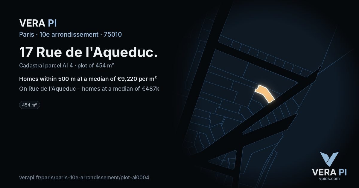 17 Rue de l'Aqueduc, 10e arrondissement at night – the plot lit, the parcels around coloured by the prices near them