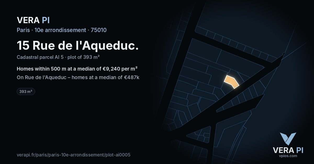 15 Rue de l'Aqueduc, 10e arrondissement at night – the plot lit, the parcels around coloured by the prices near them