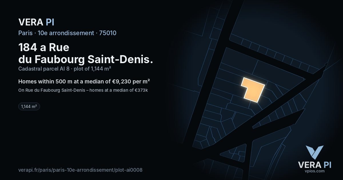 184 a Rue du Faubourg Saint-Denis, 10e arrondissement at night – the plot lit, the parcels around coloured by the prices near them