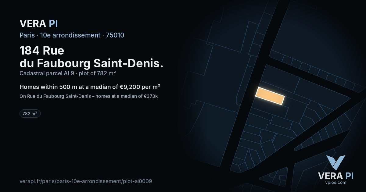184 Rue du Faubourg Saint-Denis, 10e arrondissement at night – the plot lit, the parcels around coloured by the prices near them