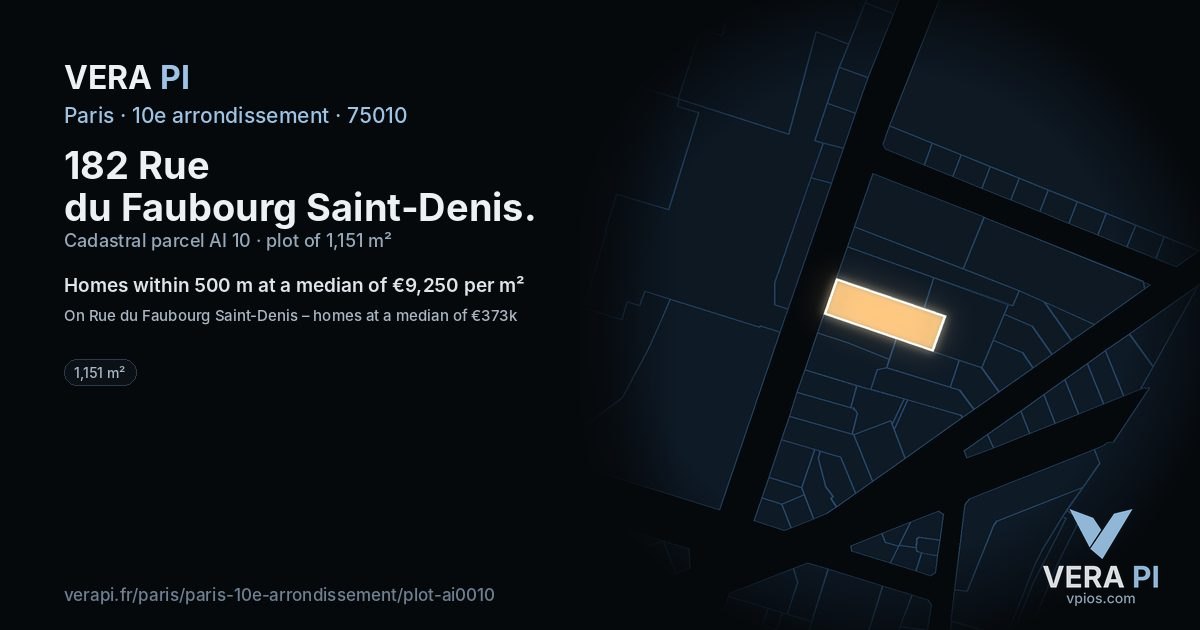 182 Rue du Faubourg Saint-Denis, 10e arrondissement at night – the plot lit, the parcels around coloured by the prices near them