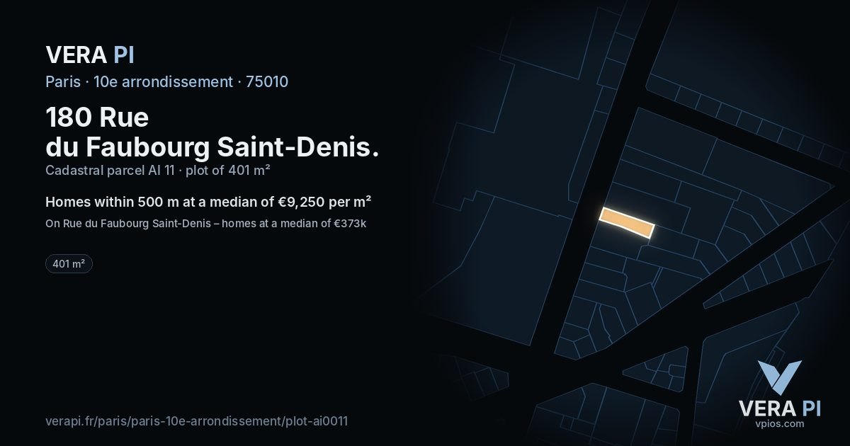 180 Rue du Faubourg Saint-Denis, 10e arrondissement at night – the plot lit, the parcels around coloured by the prices near them