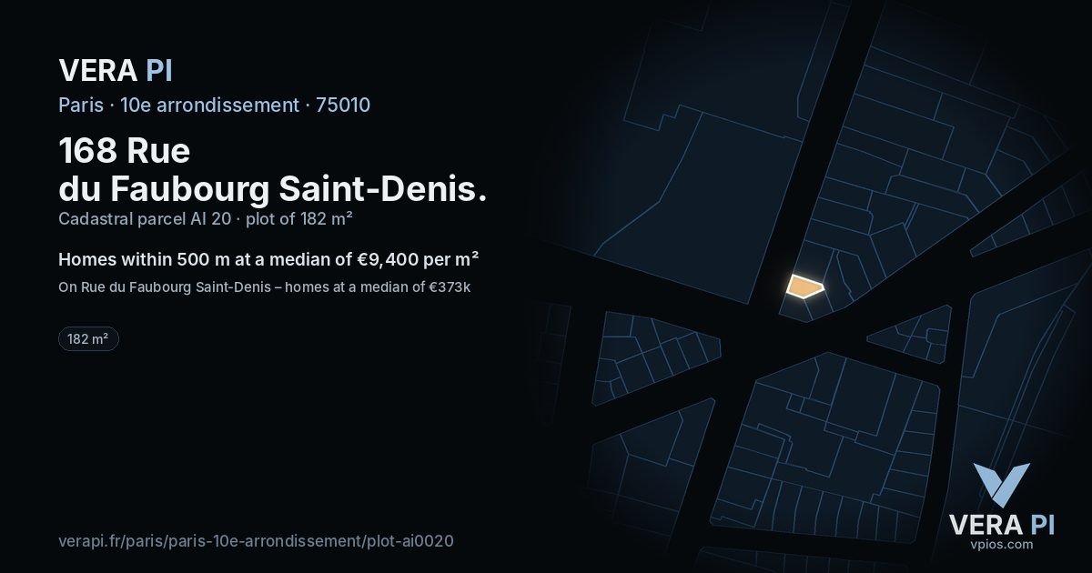 168 Rue du Faubourg Saint-Denis, 10e arrondissement at night – the plot lit, the parcels around coloured by the prices near them