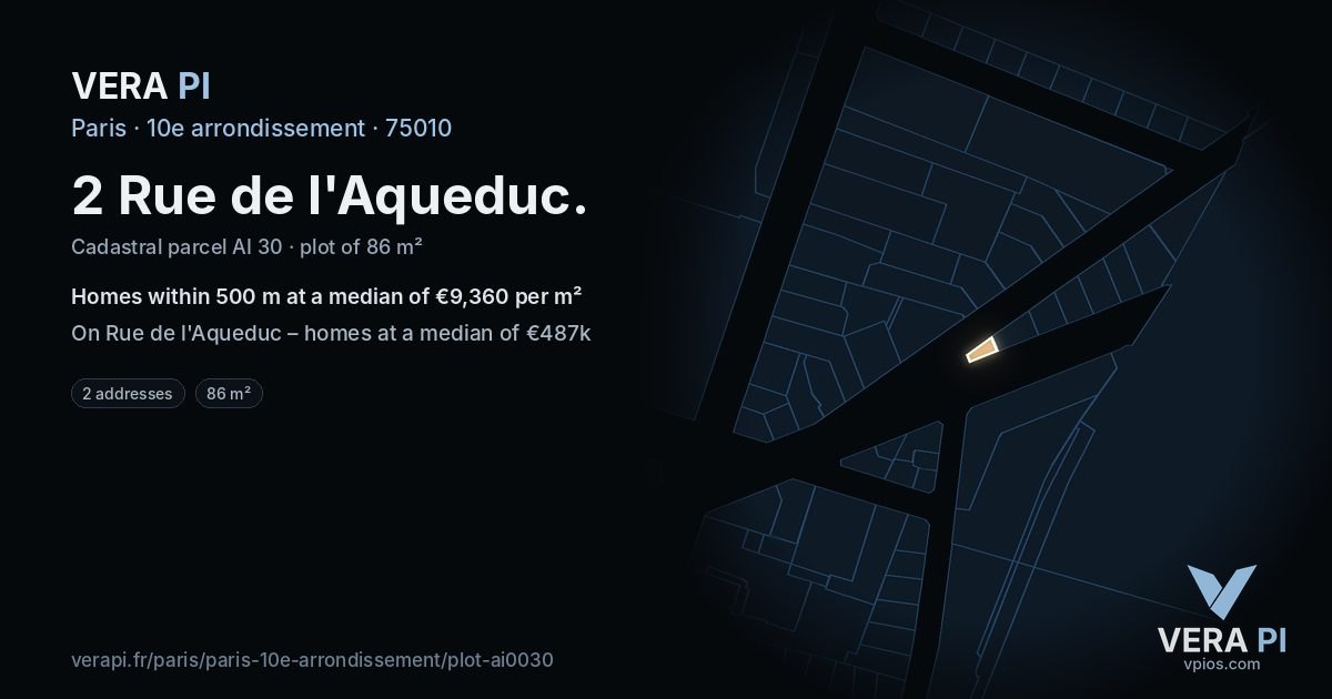 2 Rue de l'Aqueduc, 10e arrondissement at night – the plot lit, the parcels around coloured by the prices near them